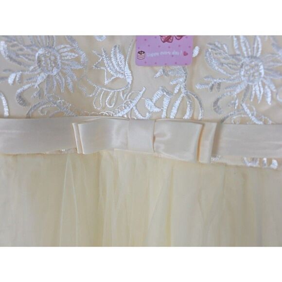 IDOPIP Girls Ivory Embroidered Tulle Dress Size 170 XXS Polyester/Viscose Floral - Picture 4 of 15